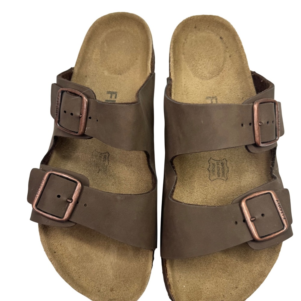 Fitory Flat Slide Sandals Men Size 12 Brown Double Buckle Cork Footbed Boho